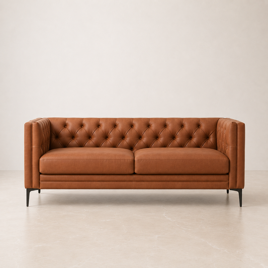2 piece sofa in leather with a studio background