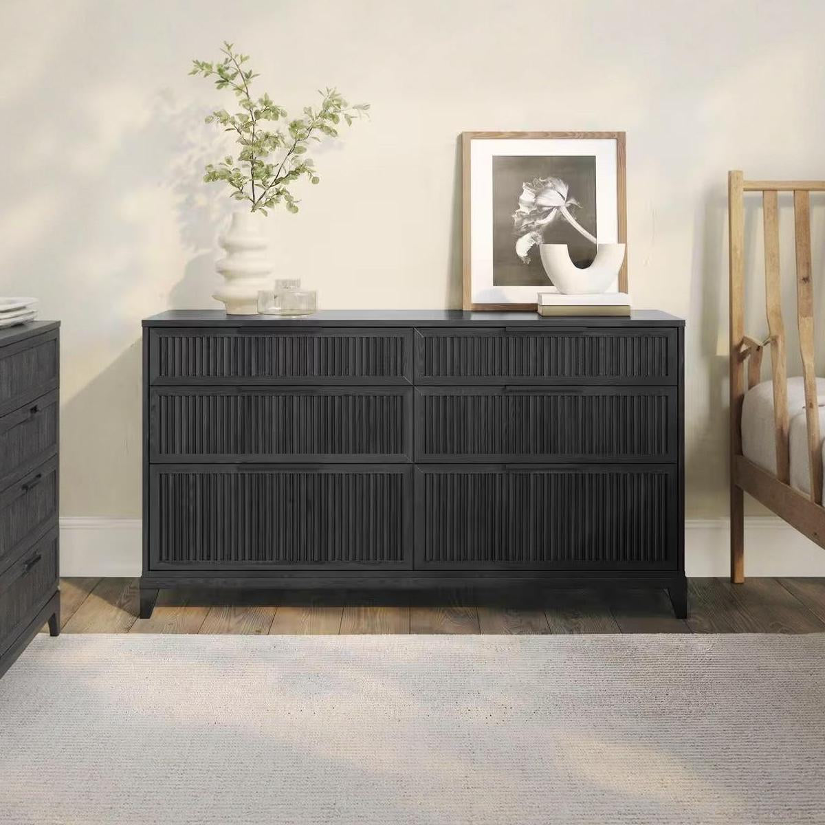 Black Wooden Reeded Dresser