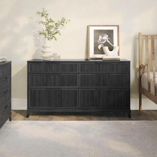 Black Wooden Reeded Dresser