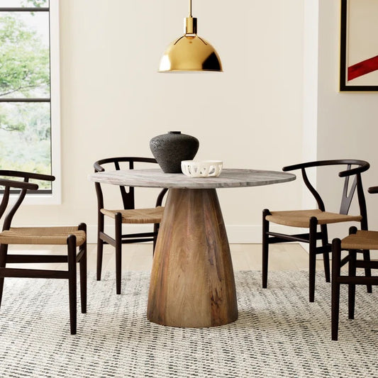 Mellonia round Marble Top Solid Wood Base Dining Table