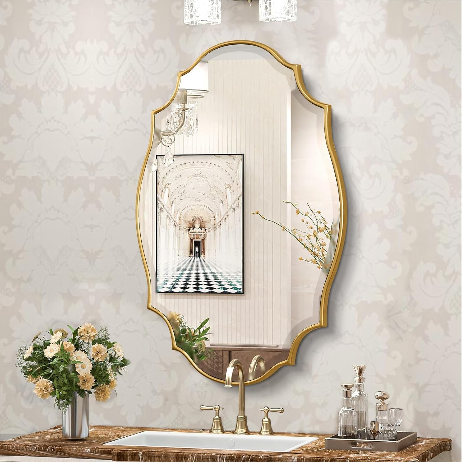 Scalloped Oval Mirror Gold