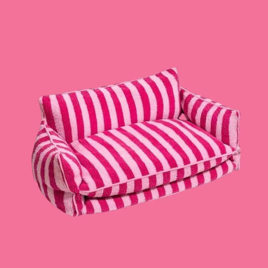 Pink Plush Striped Pet Bed