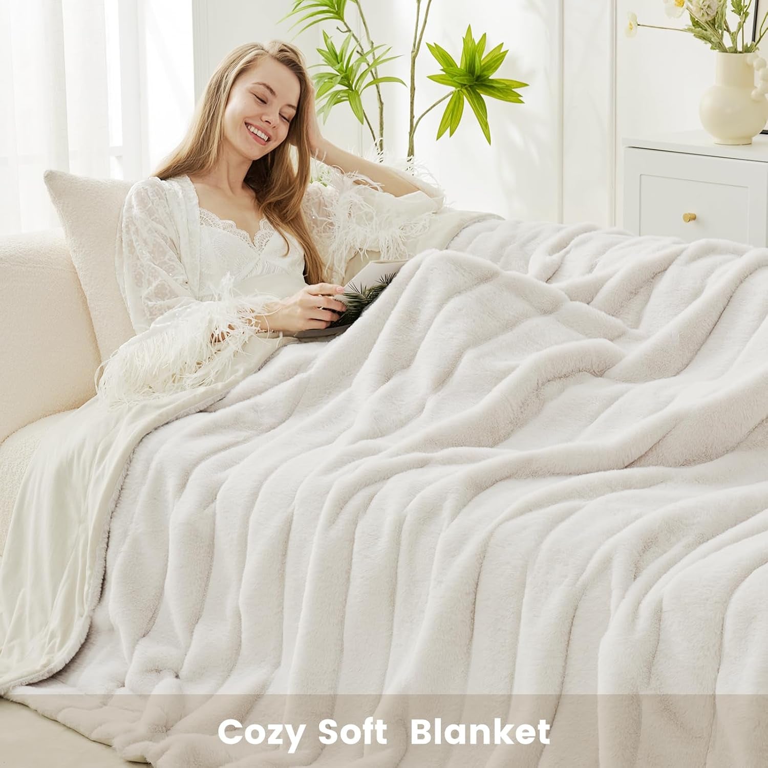 Plush Beige Throw