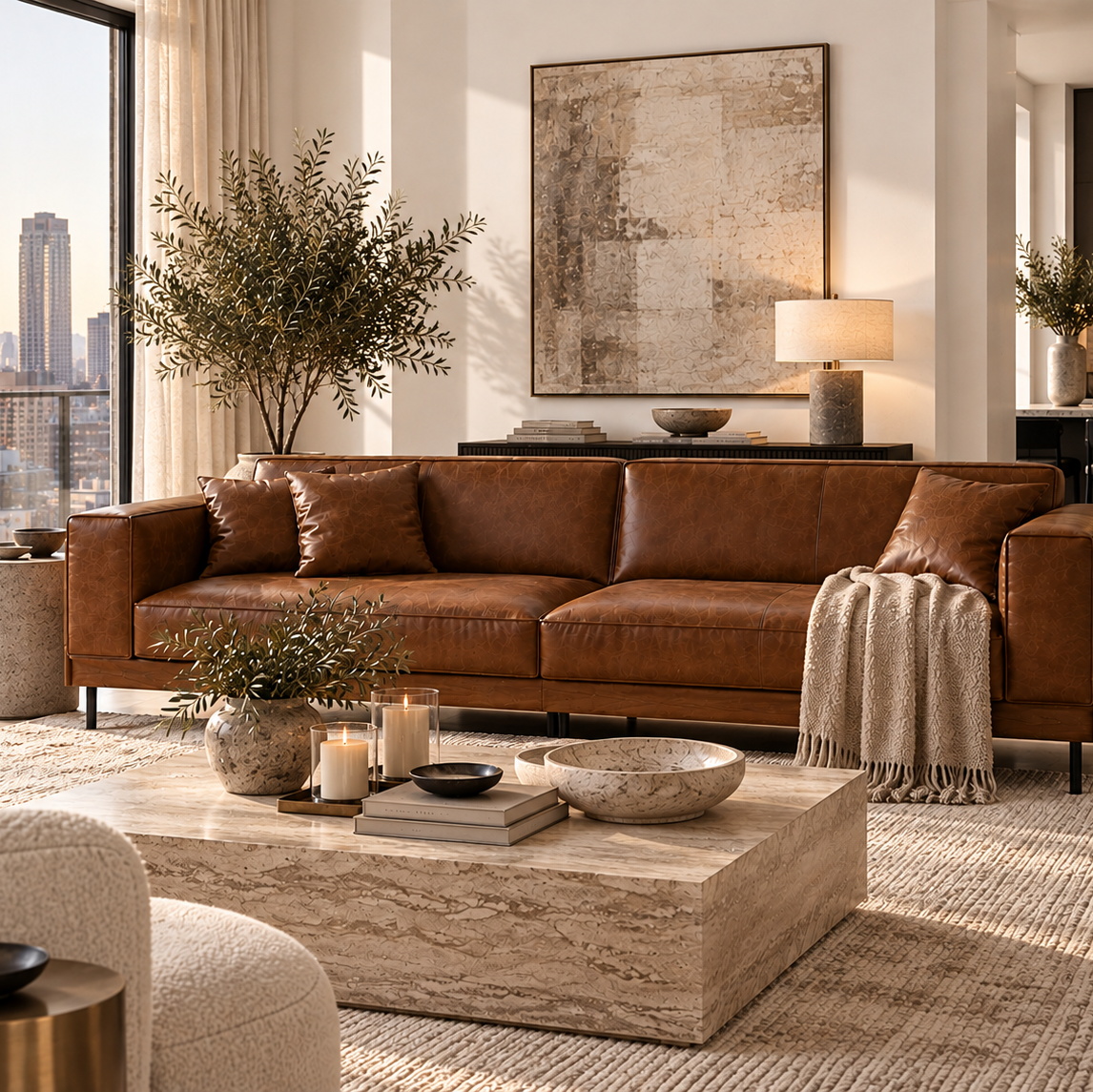 KENSIGNTON LEATHER 2 PIECE SOFA