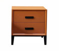 Load image into Gallery viewer, A small, bold-colored ORANGE NIGHTSTAND by House of Effy with two drawers, black handles, and legs sits elegantly on a white background, epitomizing modern bedroom furniture.
