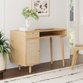 Load image into Gallery viewer, Aaron Modern Desk with Storage, Natural Rattan Table with Square Webbing and Gold Accent Knobs, Natural Brown
