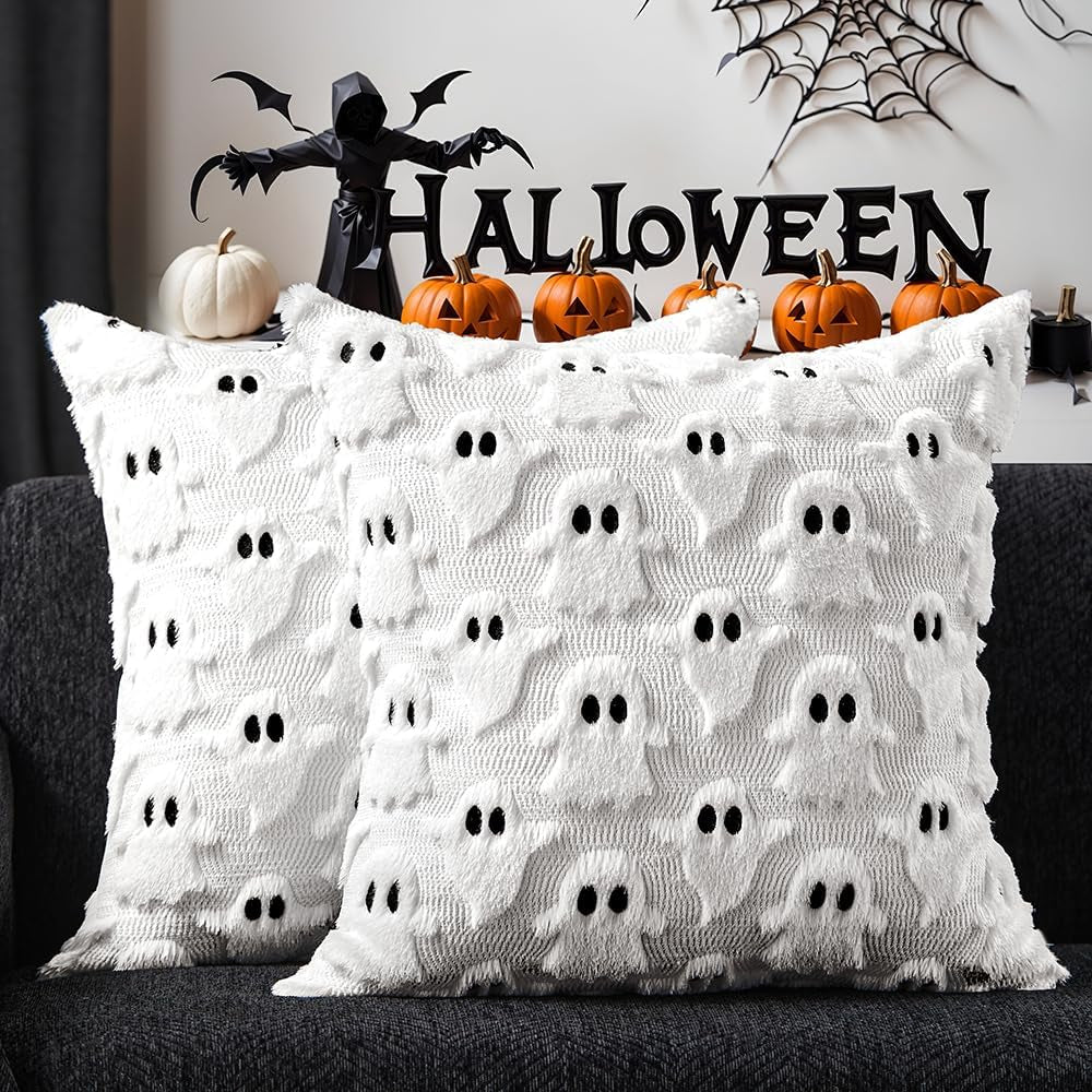 Ghost Plush Throw Pillow Covers (Set of 2)