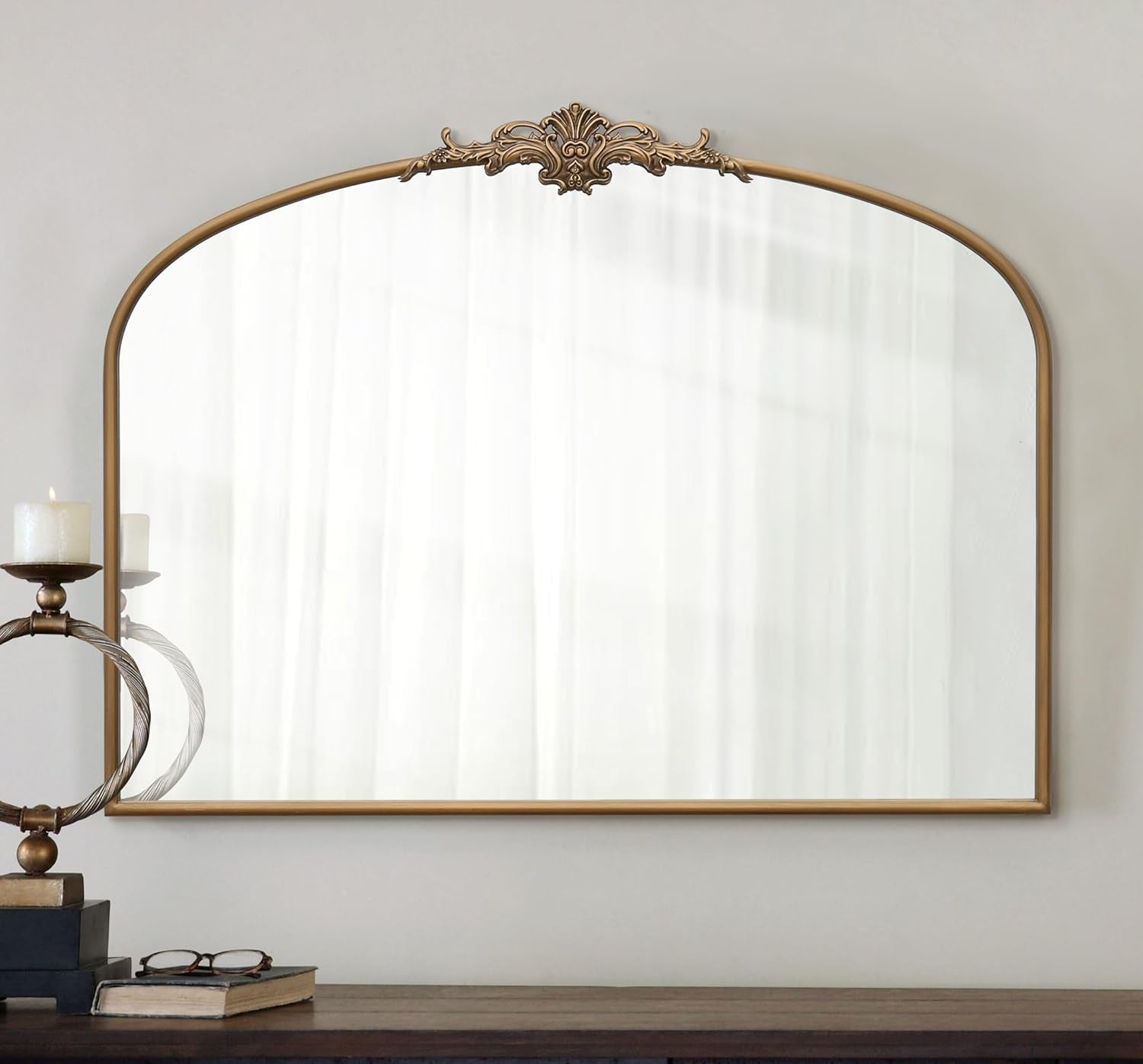 Vintage Arched Gold Mirror: 40"X30" Large Matt Gold Antique Wall Mounted Mirror - Baroque Traditional Ornate for Entryway/Fireplace/Bathroom/Hallway - Home Decor for Fashion-Conscious