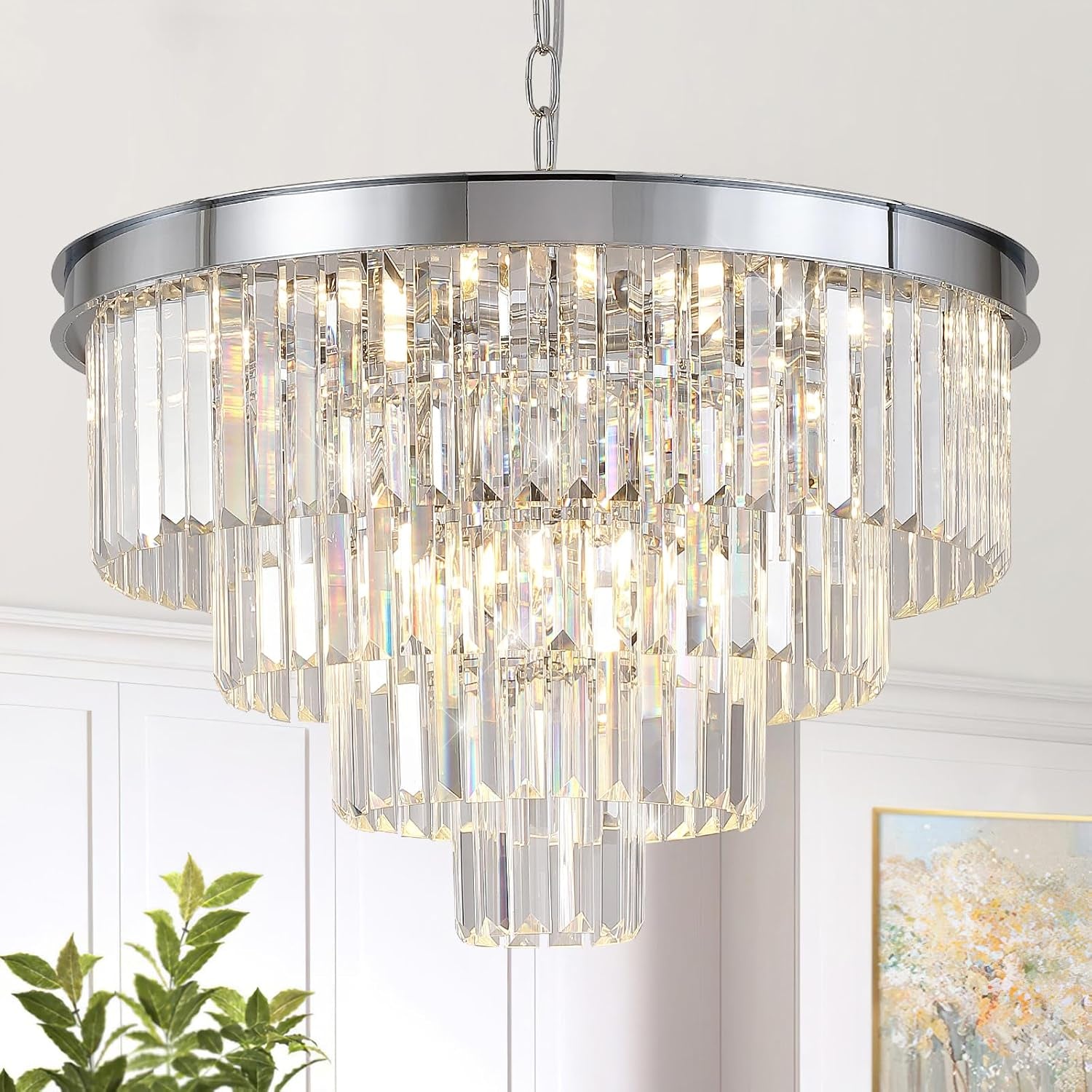 Chrome Crystal Chandelier 24”