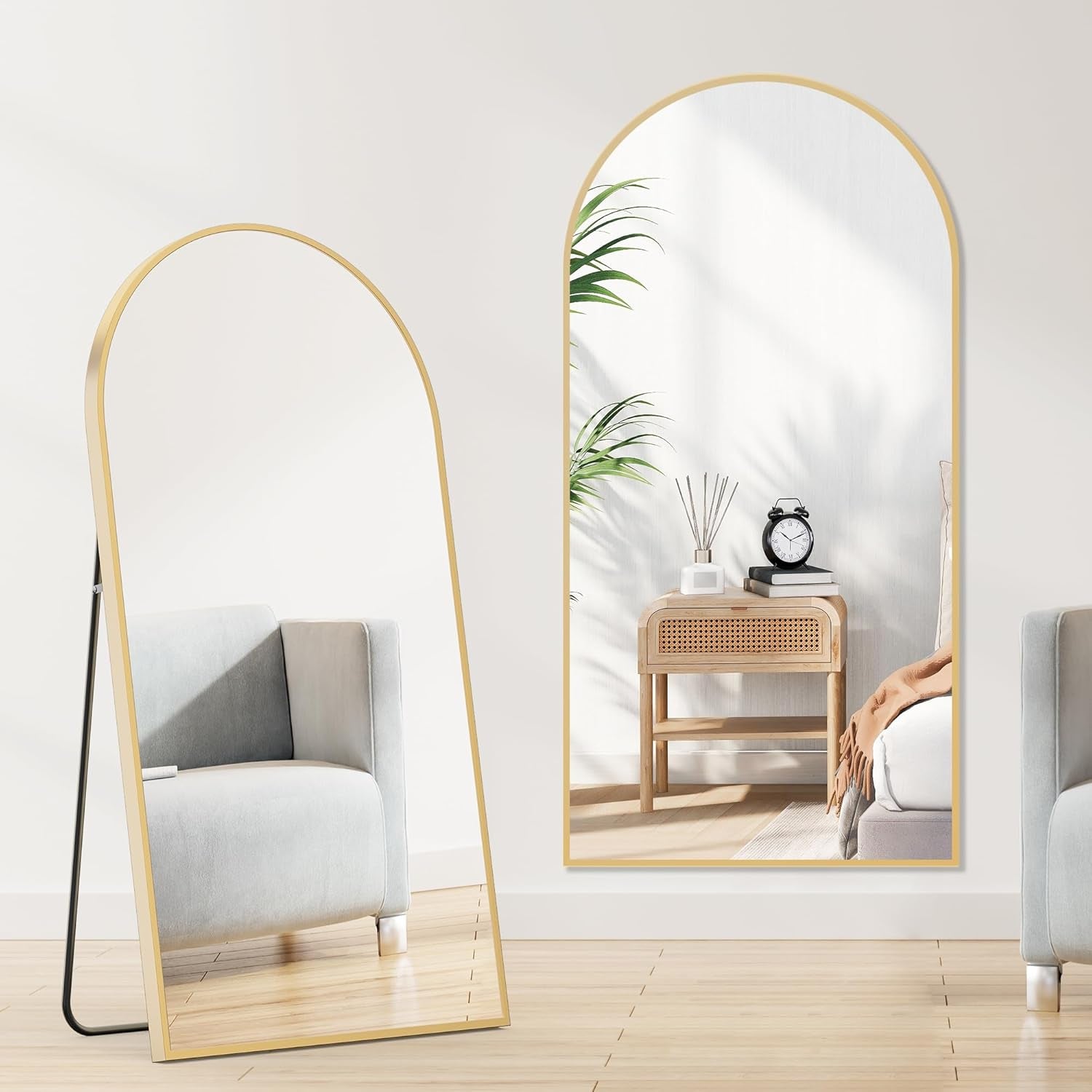 71"X26" Arched Full Length Mirror, Standing or Leaning Full Body Mirror with Aluminum Alloy Thin Frame, Suitable for Bedroom or Cloakroom,Gold