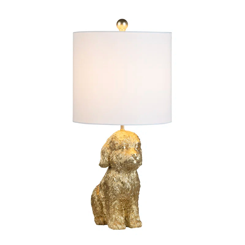 Doodle Dog Resin Table Lamp with Linen Shade