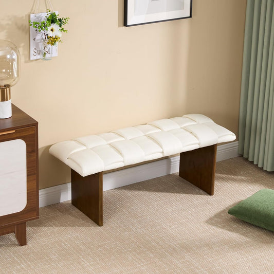 Woven Upholstered Faux Leather Dining Bench