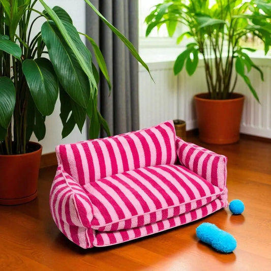 Pink Plush Striped Pet Bed