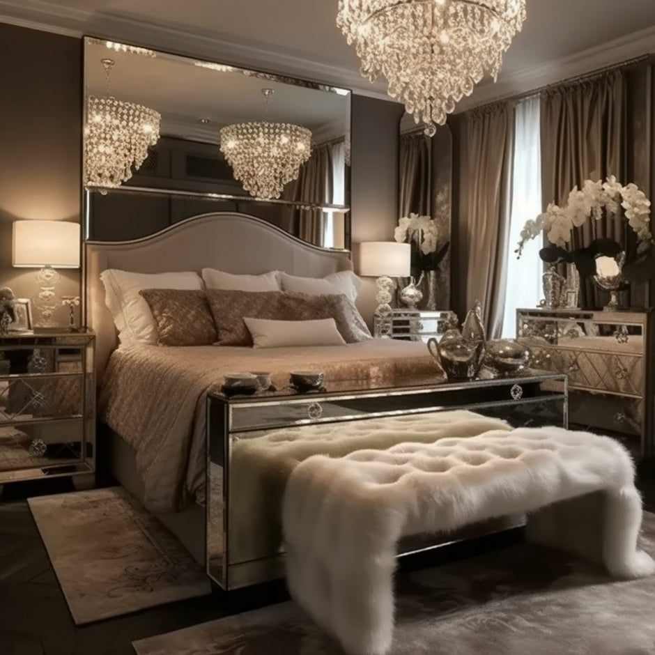 bedroom with chandelier