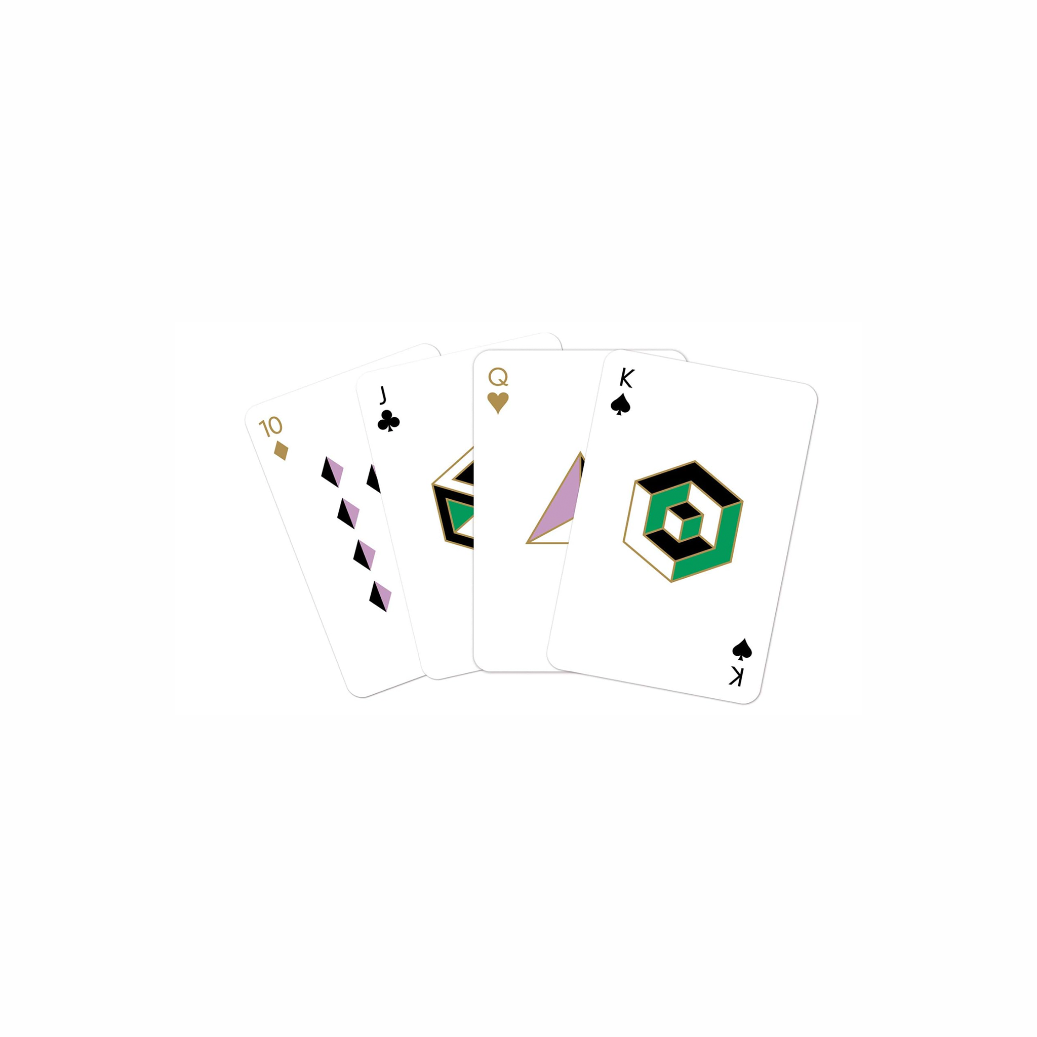 four jonathan adler playing cards with white background
