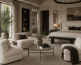 Load image into Gallery viewer, Francesco Coffee Table is in a bedroom across from accent chairs and it has a vase and books on it
