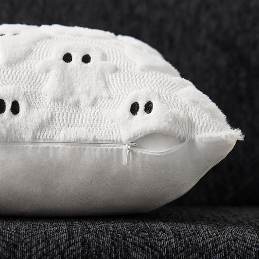 Ghost Plush Pillow Covers (Set of 2) side view and zipper view