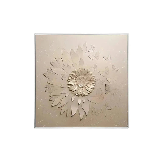 Decorative wall art featuring a 3D floral design with butterflies, crafted in a metallic finish, on a luxurious TEXTURED SUNFLOWER OIL PAINTING ON CANVAS background by House of Effy.