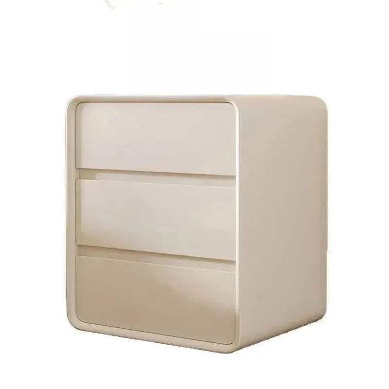 A beige, minimalist wooden nightstand with two drawers is seen against a white background, adding a touch of elegance to your bedroom decor. The WOODEN BEDROOM NIGHTSTAND by House of Effy is the perfect addition to any stylish space.