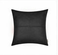 Load image into Gallery viewer, Square black faux leather pillow cover with stitched patchwork design on white background
