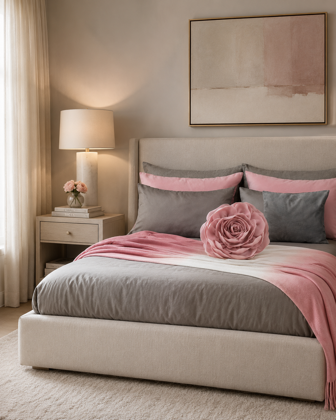 Rosalinda pillow cover in bedroom on top of a blanket