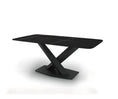 Load image into Gallery viewer, A House of Effy BLACK MARBLE TABLE with a modern design featuring an angular cross-leg base, exuding luxury and sophistication.
