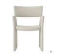 Load image into Gallery viewer, The House of Effy FABRIC DINING CHAIR is a cream-colored, modern upholstered fabric dining chair with curved armrests and a rectangular backrest, blending style and comfort with a classic design.
