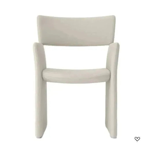 The House of Effy FABRIC DINING CHAIR is a cream-colored, modern upholstered fabric dining chair with curved armrests and a rectangular backrest, blending style and comfort with a classic design.