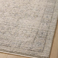 Load image into Gallery viewer, Amber taupe area rug close-up showing its distressed oriental pattern, textured surface, and decorative border on a light hardwood floor.
