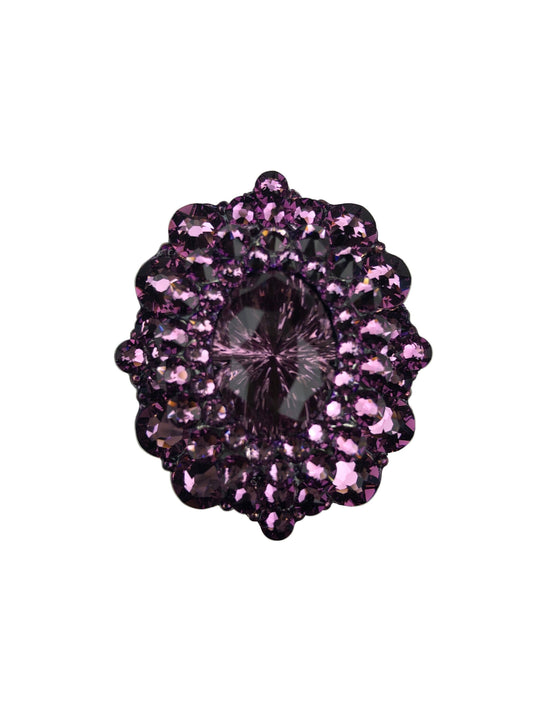 Amethyst jeweled knob close-up with sparkling purple crystals on a honey bronze base