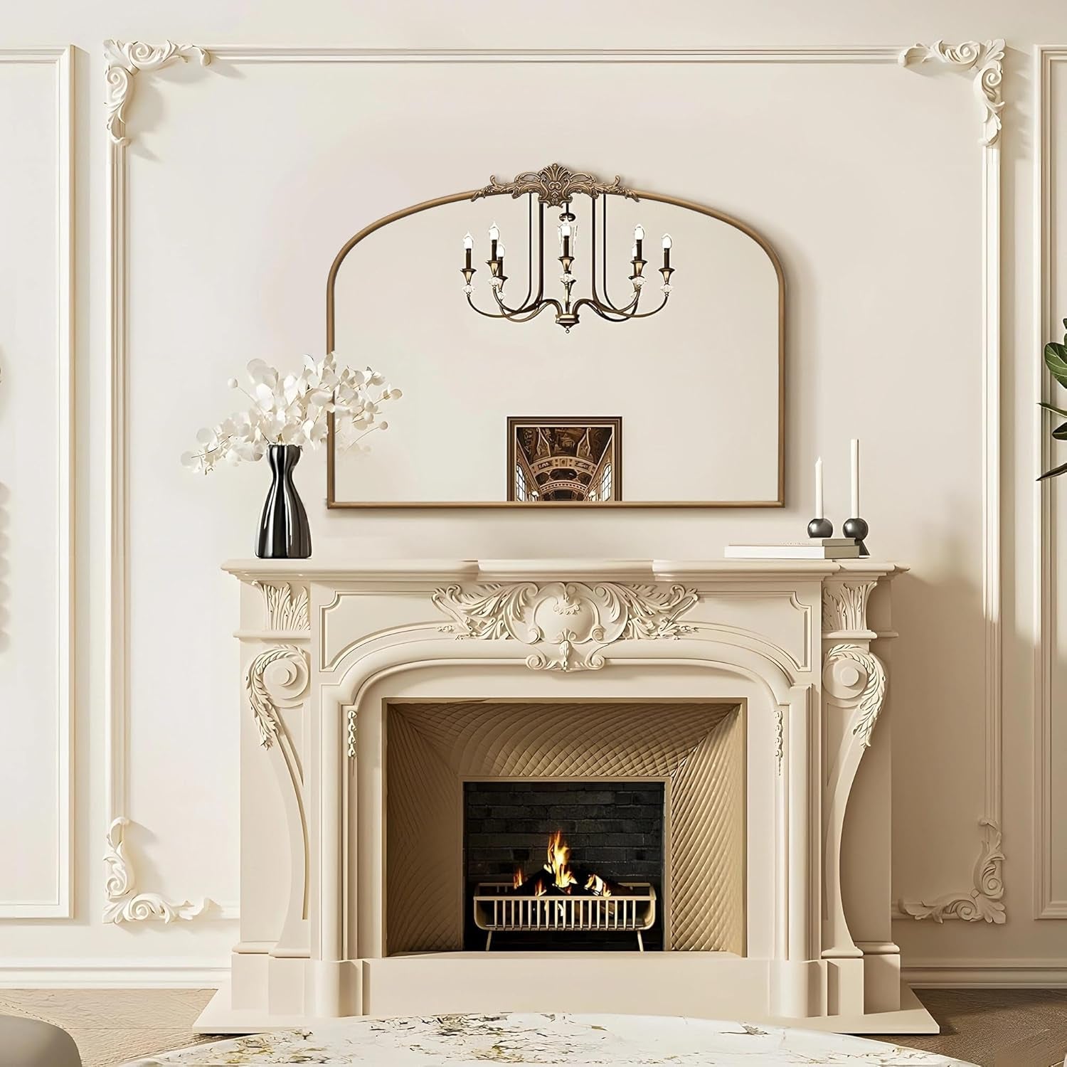 Arched Mirror Gold : 40"X30" Large Matt Gold Antique Wall Mounted Mirror - Baroque Traditional Ornate for Entryway/Fireplace/Bathroom/Hallway - Home Decor for Fashion-Conscious