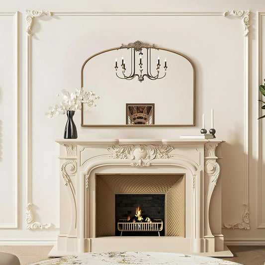 Arched Mirror Gold : 40"X30" Large Matt Gold Antique Wall Mounted Mirror - Baroque Traditional Ornate for Entryway/Fireplace/Bathroom/Hallway - Home Decor for Fashion-Conscious