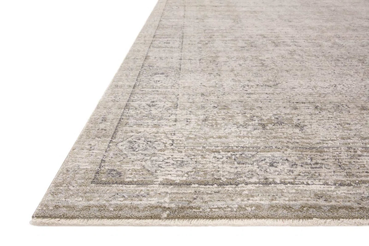 Amber Lewis x Loloi Alie Area Rug in Taupe/Dove side view on floor