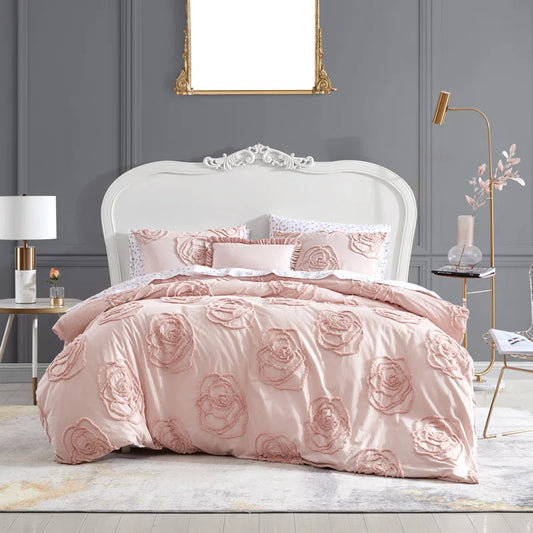 Rose Cotton Pink Duvet Cover Set