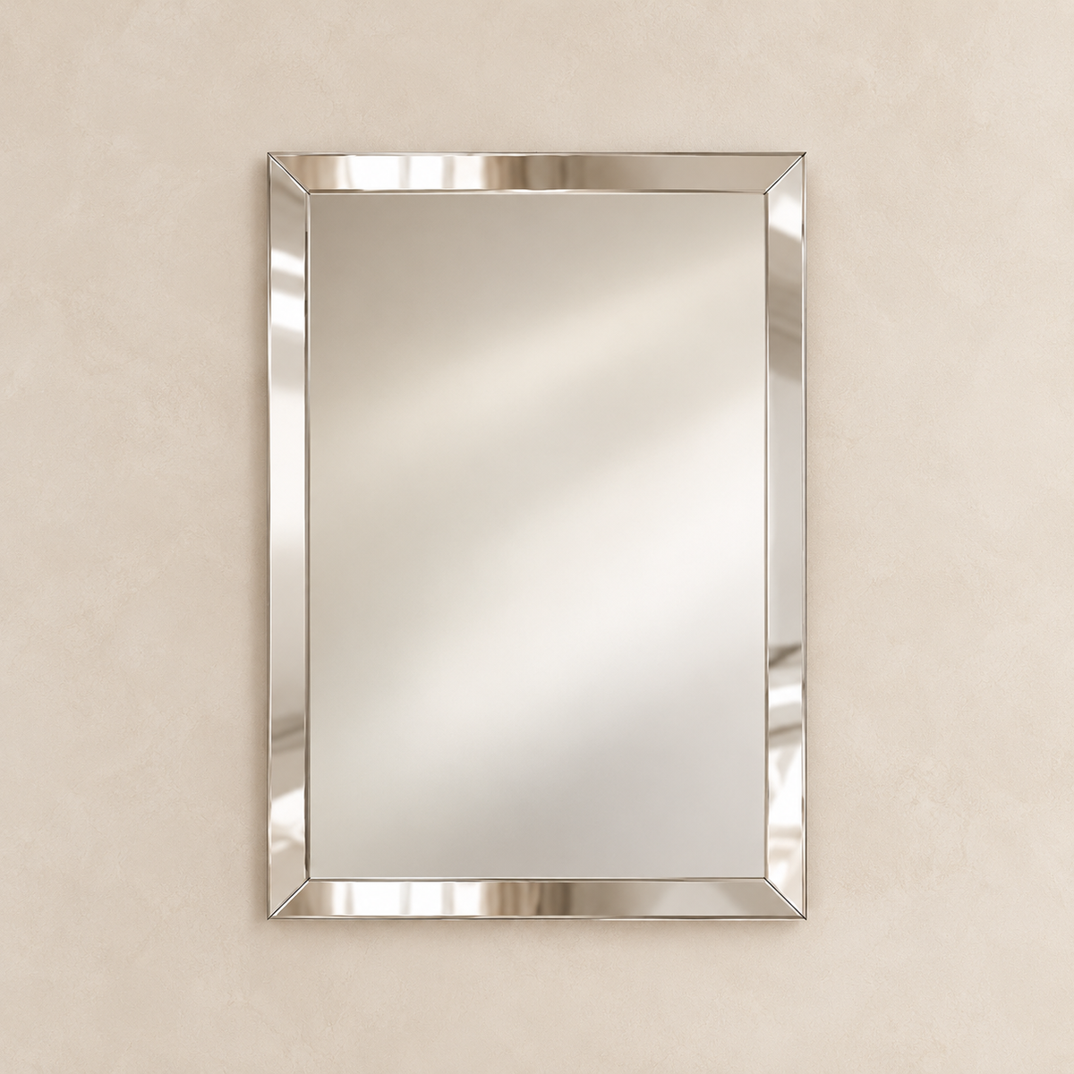 beveled wall mirror with beige background