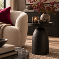 Load image into Gallery viewer, black accent table close-up with a vase of flowers on top of it
