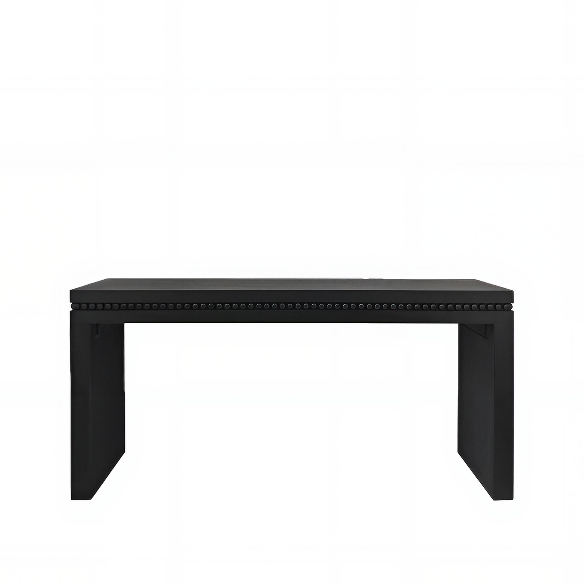 black console table with white background