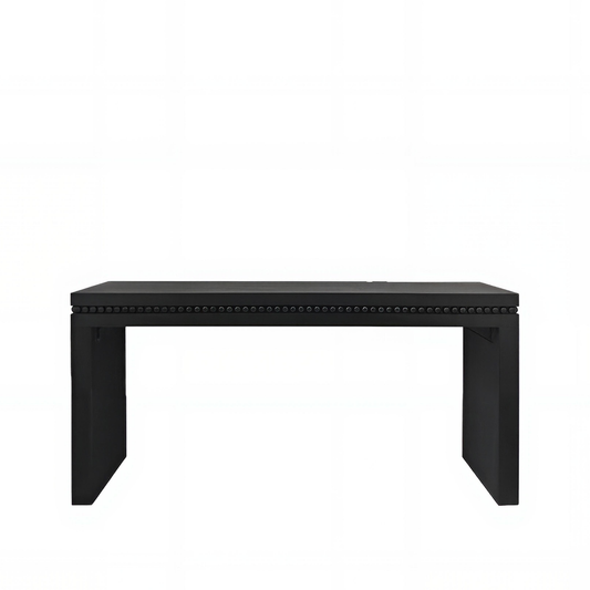 black console table with white background