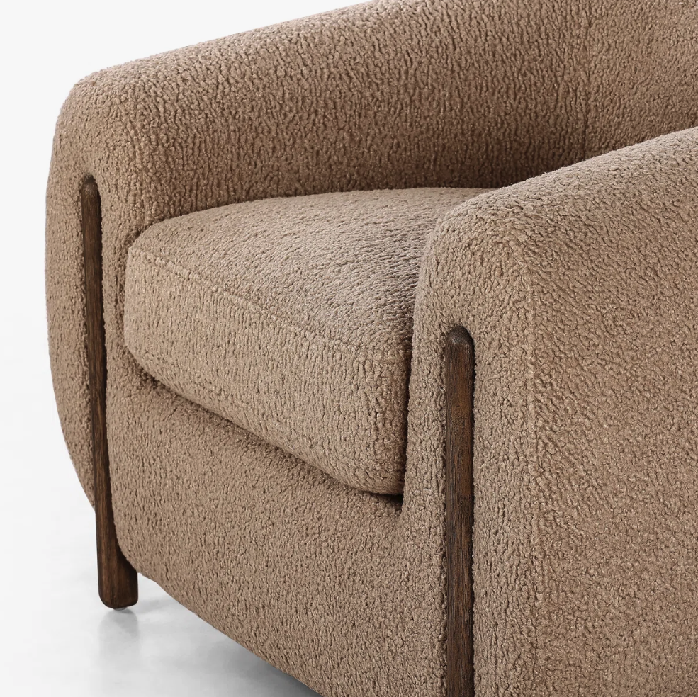 boucle barrel chair close-up