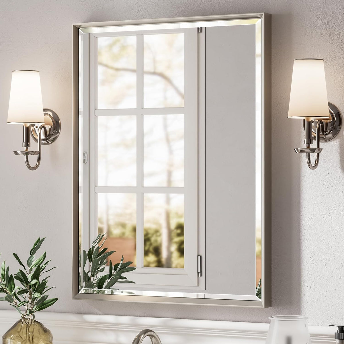 Brushed Nickel Mirror Close-Up