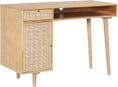 Load image into Gallery viewer, Aaron Modern Desk with Storage, Natural Rattan Table with Square Webbing and Gold Accent Knobs, Natural Brown
