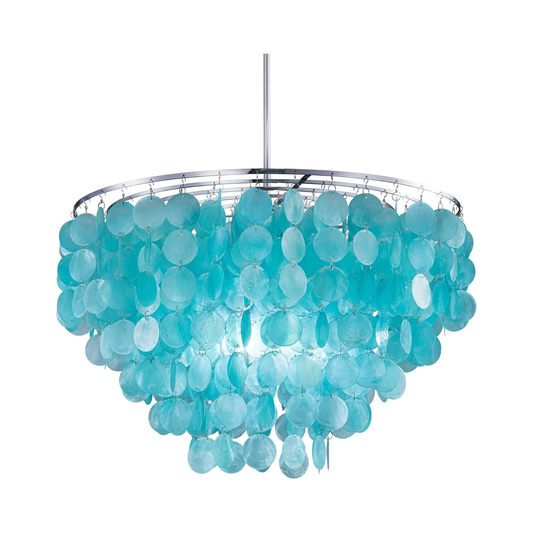 capiz shell chandelier in a white space