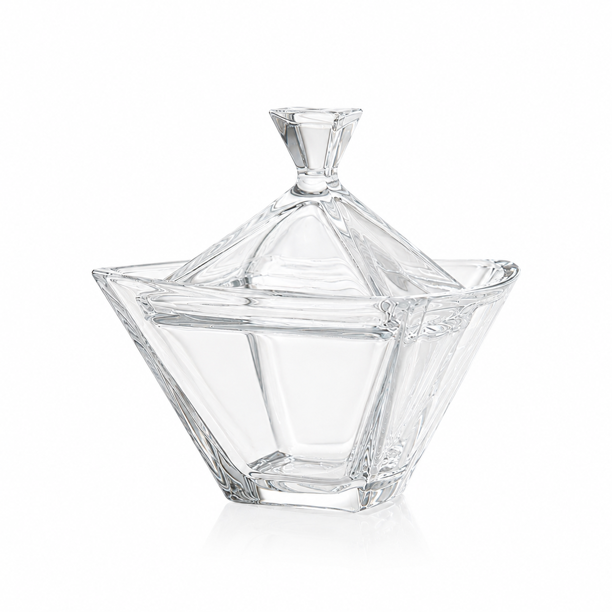 crystal candy dish with lid displayed on a clean white background