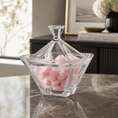 Load image into Gallery viewer, Crystal candy dish filled with light pink candy on a marble table in a modern living room
