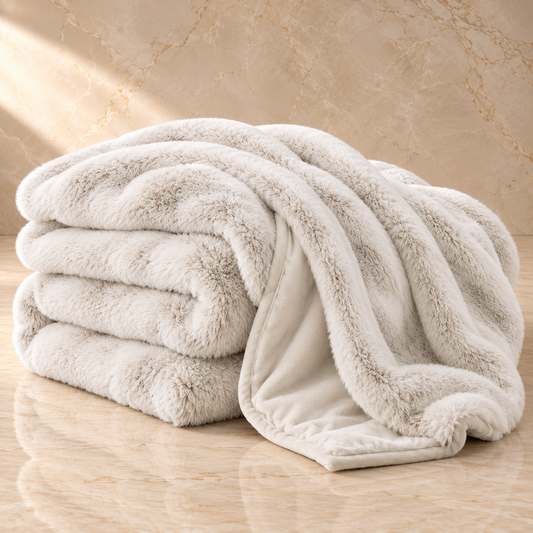 FAUX FUR BUBBLE THROW IVORY