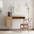 Load image into Gallery viewer, Aaron Modern Desk with Storage, Natural Rattan Table with Square Webbing and Gold Accent Knobs, Natural Brown
