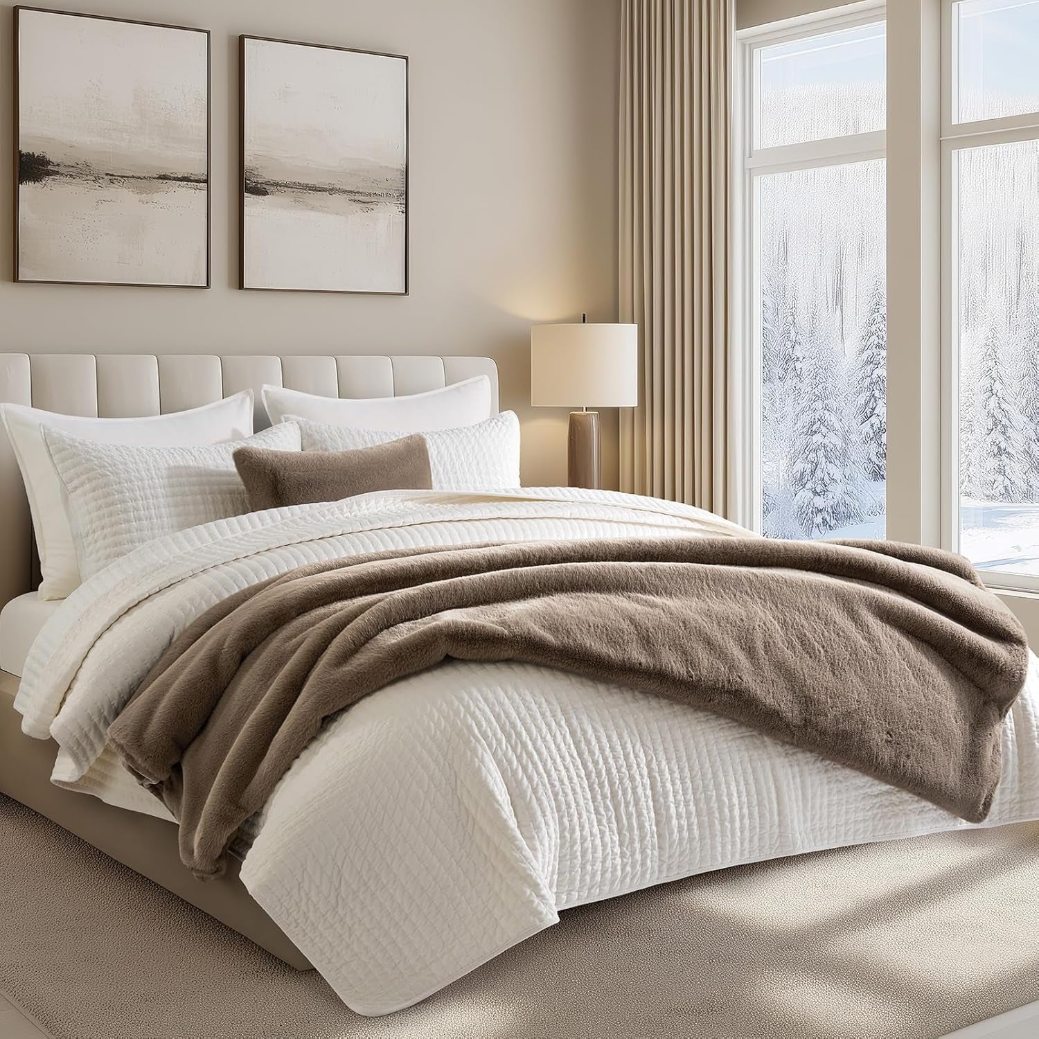 Ultra Soft Luxury Fluffy Mink Faux Fur Throw Blanket, Thick Warm Fall Winter Blankets for Bed, Couch, Cozy Plush Reversible Blanket for Chair, Sofa (Natural Tan, 50"X60")