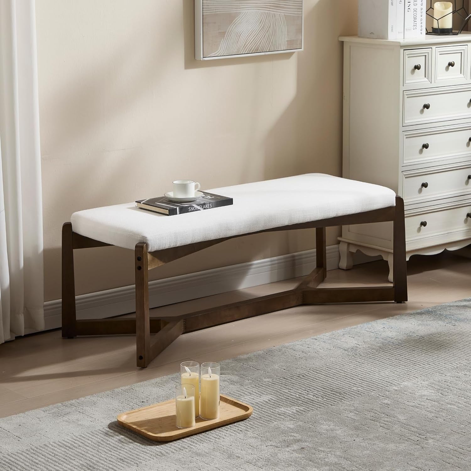 Mid Century Modern Linen Bench