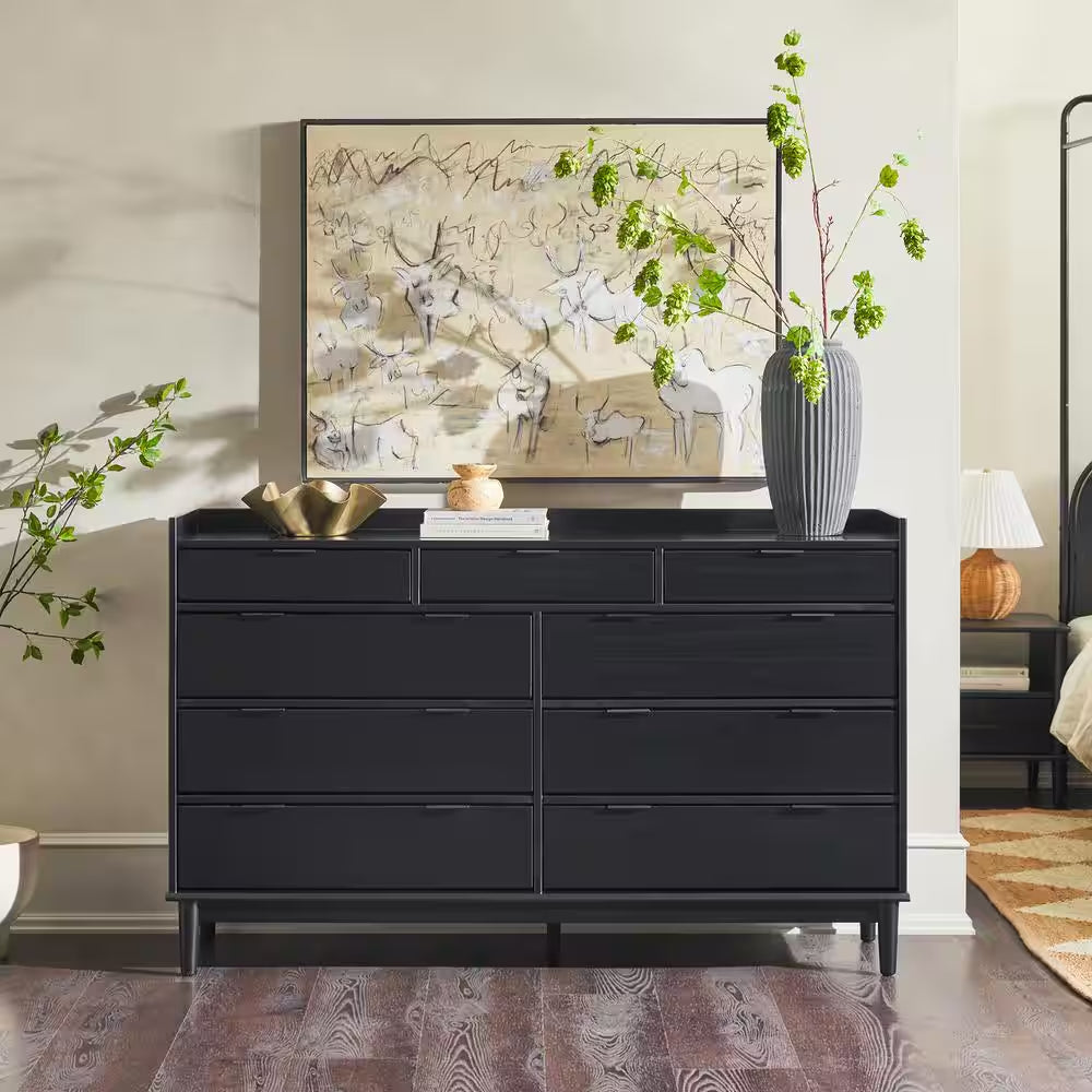 Mid-Century Wood Black Dresser