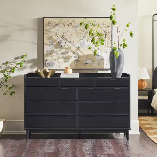 Mid-Century Wood Black Dresser